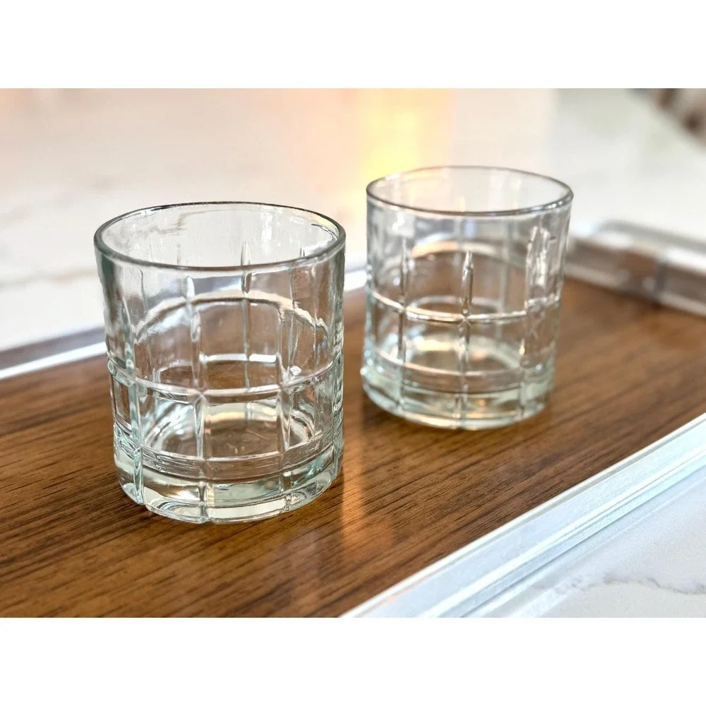 Anchor Hocking Tartan Whiskey Glasses | Mid Century Plaid Barware Set